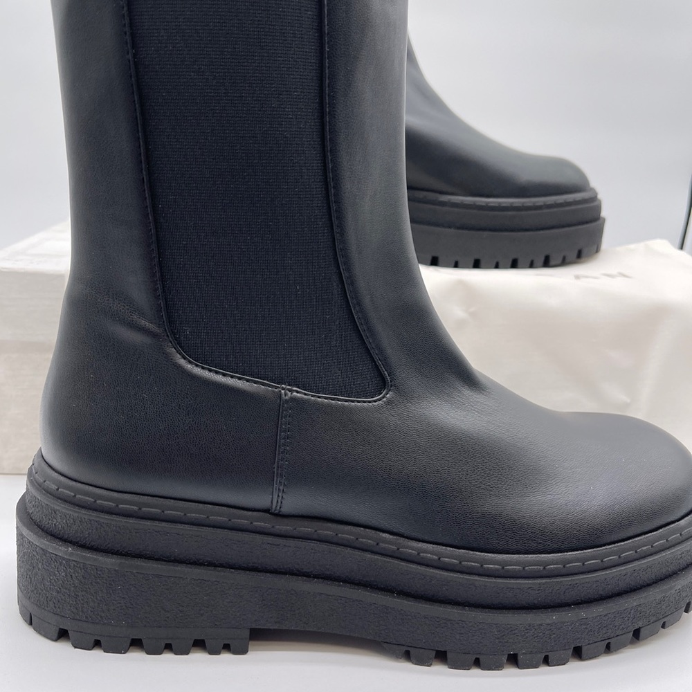 Good American Black Combat pull on platform Boots Size 11 Women’s NIB - Picture 5 of 14